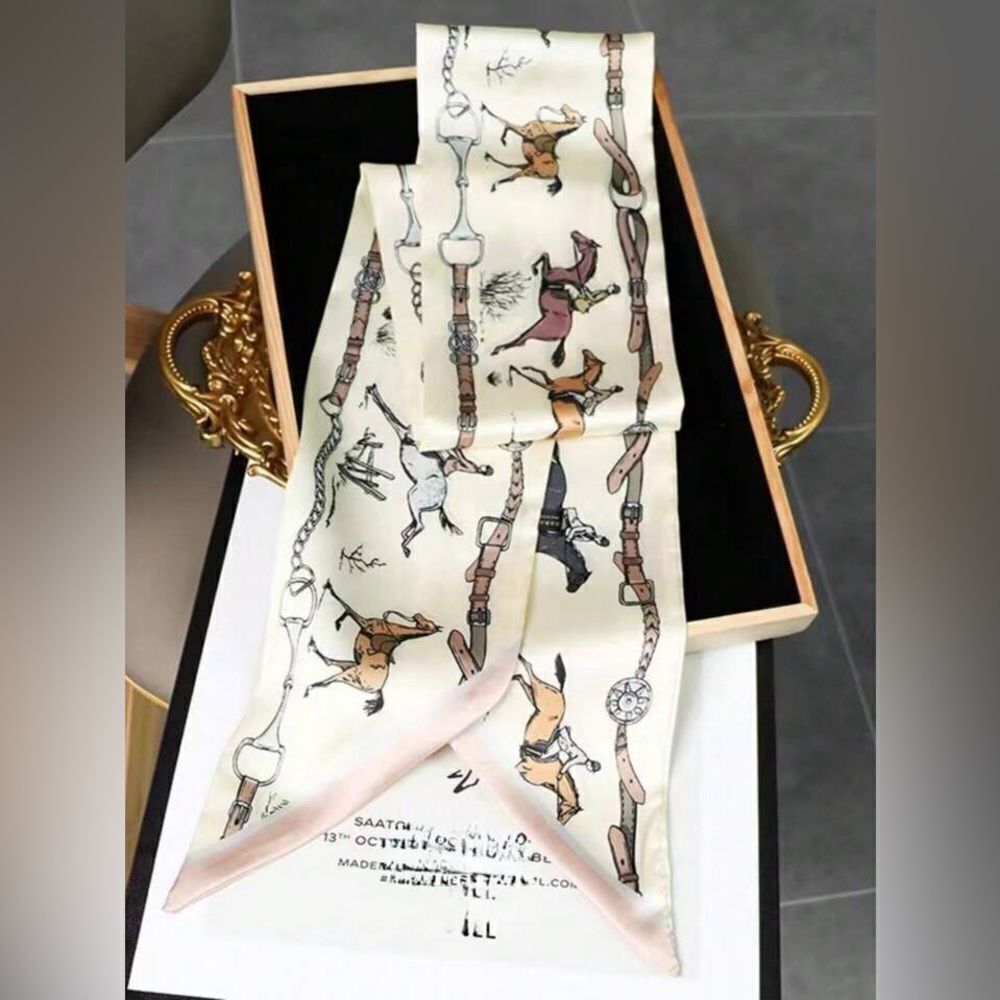 Cream Equestrian Print Scarf P17